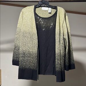Alfred Dunner Black and Gold Cardigan Sweater